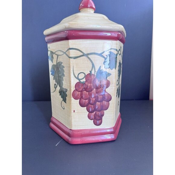 Nonni's Tuscan Grapes Ceramic Biscotti Cookie Jar And Lid 12'inch - Picture 3 of 11